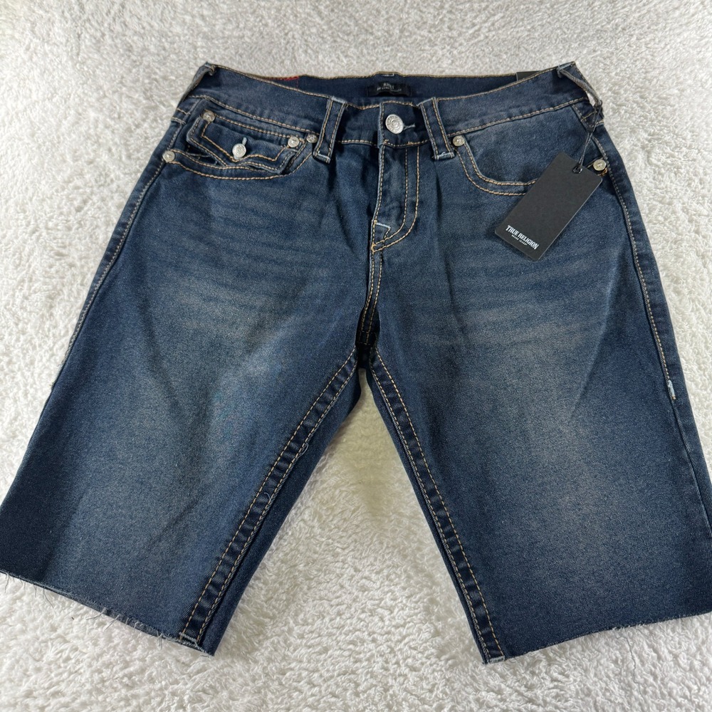 NWT True Religion Ricky Denim Shorts Men's Size 30 Relaxed Straight Raw Hem $159